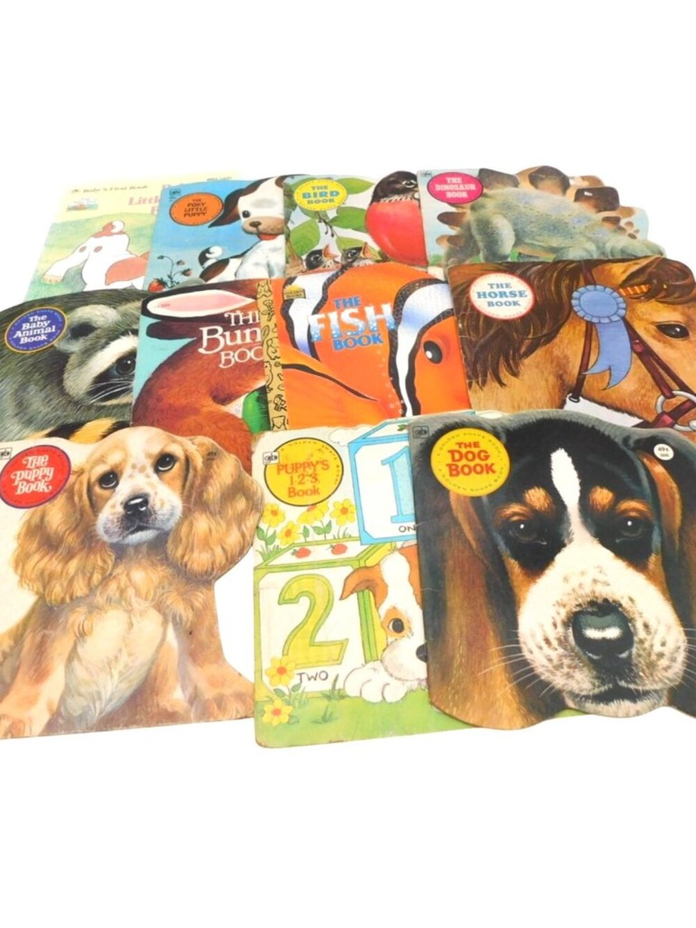 Golden Shape Books Animals Pets Vintage Lot Dinosaur Bunny Horse Dog Puppy Fish